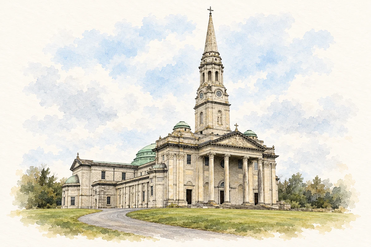 Watercolour and fine ink illustration of Cathedral of Saints Patrick and Felim, Cavan in County Cavan.