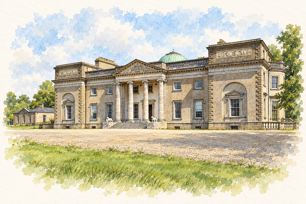 Watercolour and fine ink illustration of Emo Court, County Laois in County Laois.
