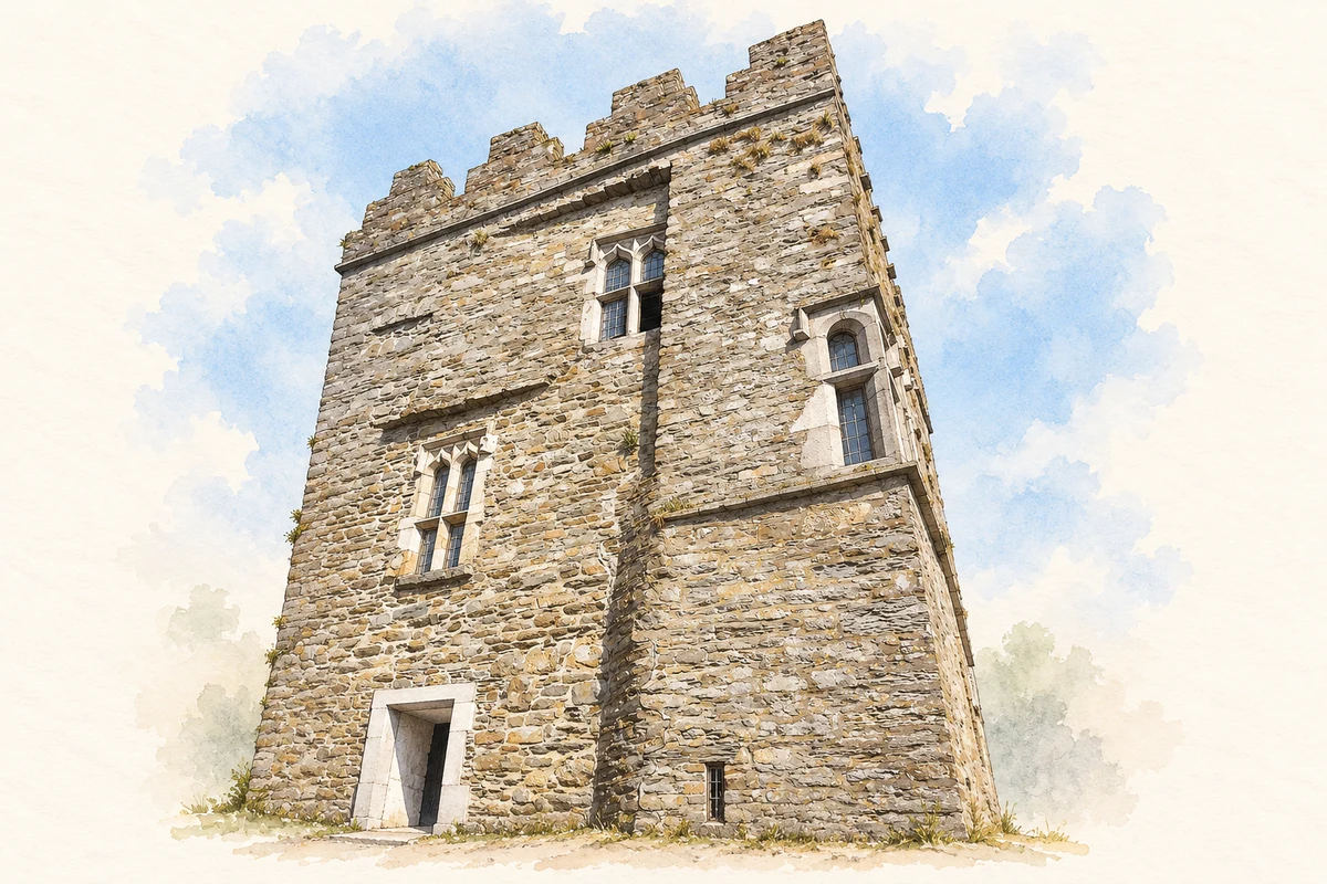 Watercolour and fine ink illustration of Desmond Castle in Kinsale.