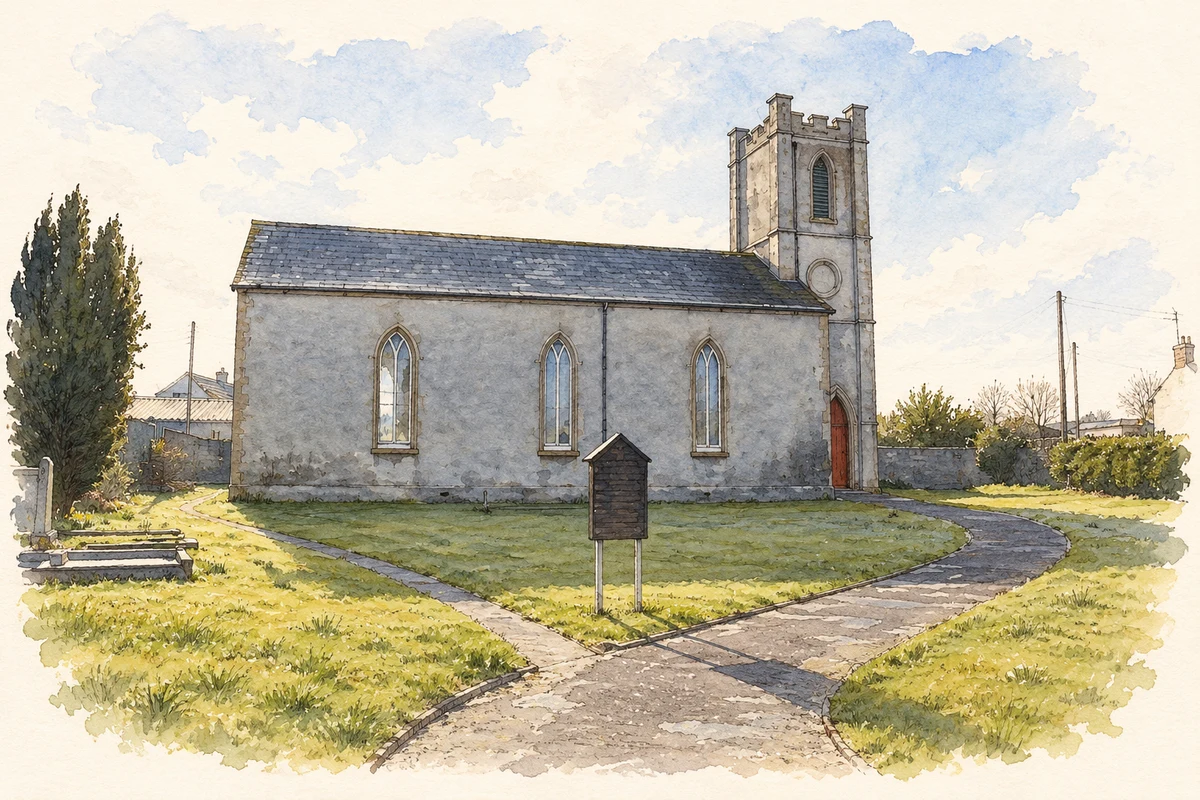 Watercolour and fine ink illustration of St Anne’s Church, Cross Roads.