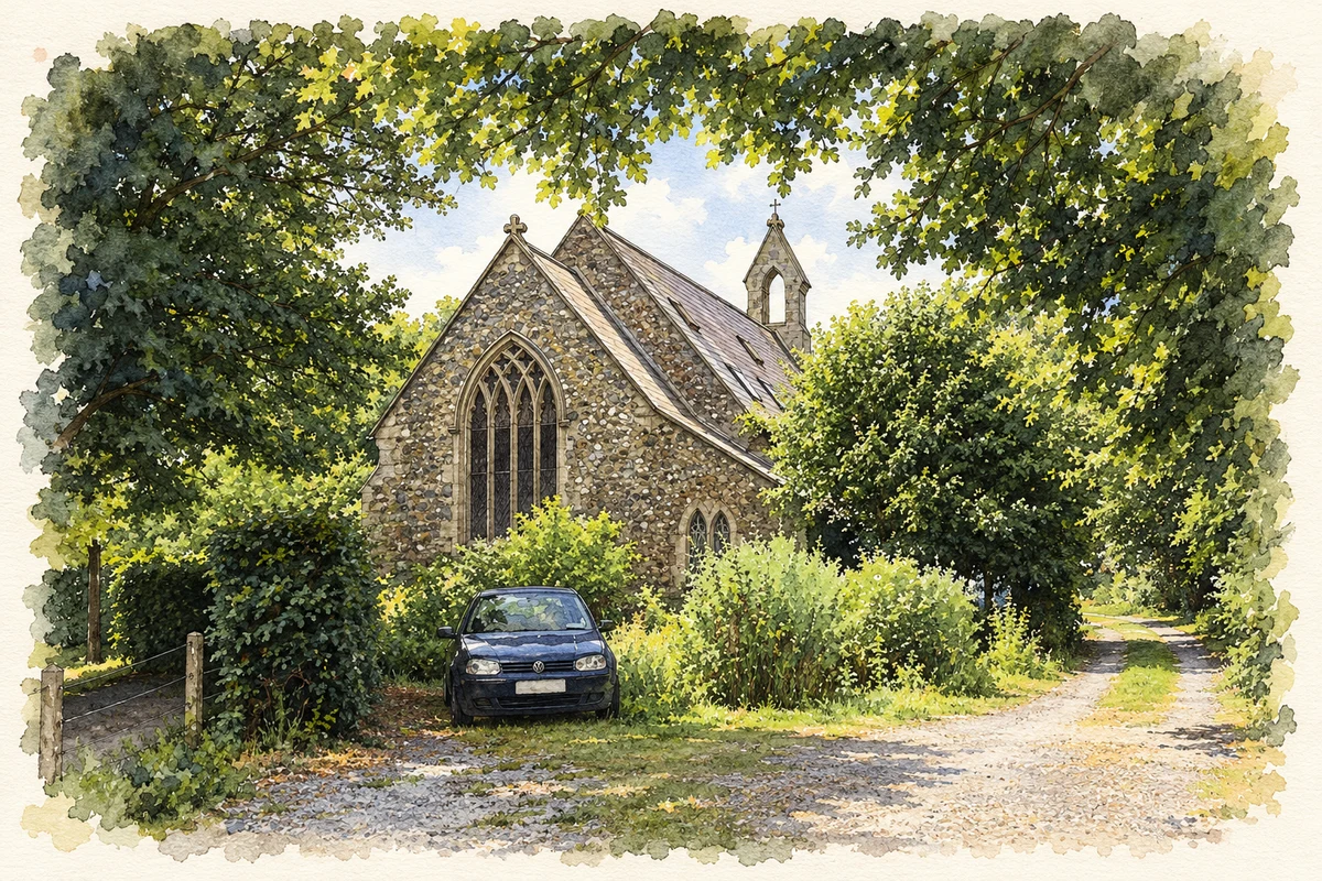 Watercolour and fine ink illustration of Former church, Coachford.