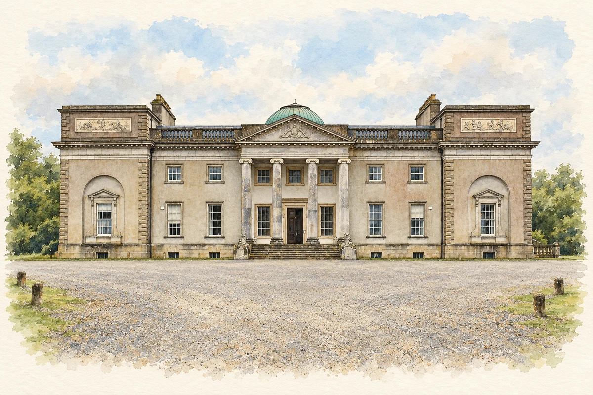 Watercolour and fine ink illustration of Emo Court.