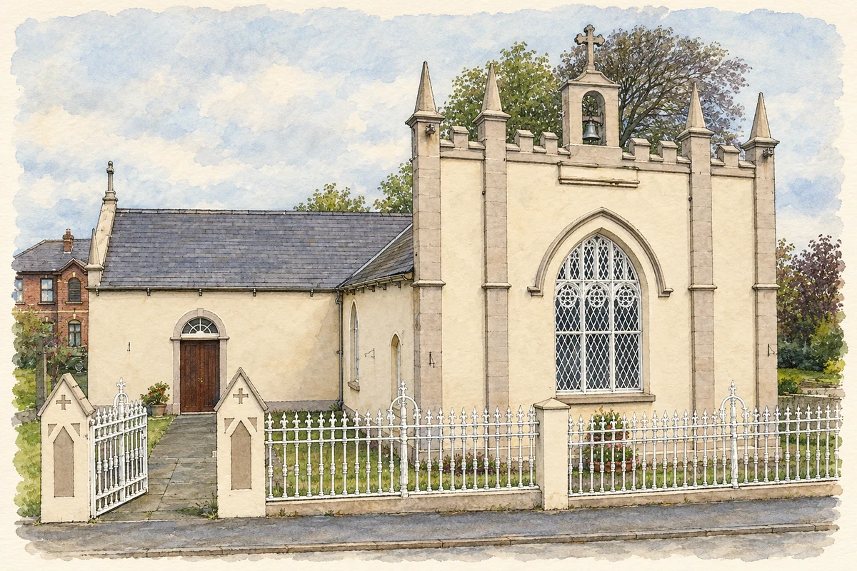 Watercolour and fine ink illustration of Saints Peter and Paul Church, Tallonstown, County Louth.