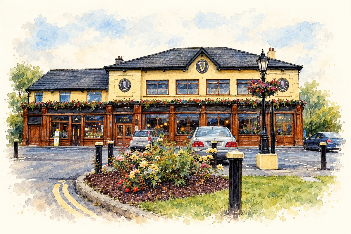 Watercolour and fine ink illustration of Beaumont House public house, Shantalla Road, Beaumont.