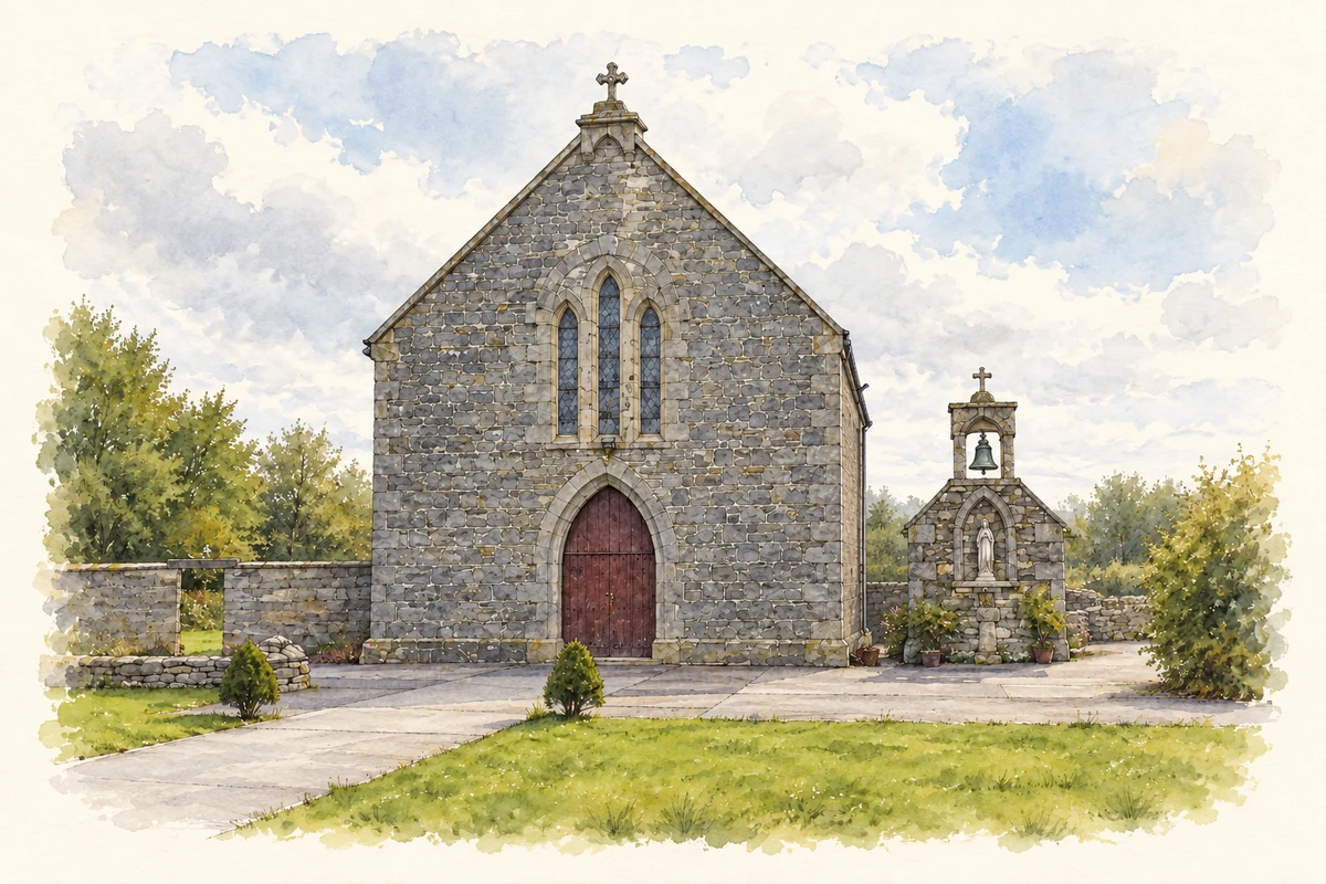 Watercolour and fine ink illustration of All Saints Church, Boston, County Clare.