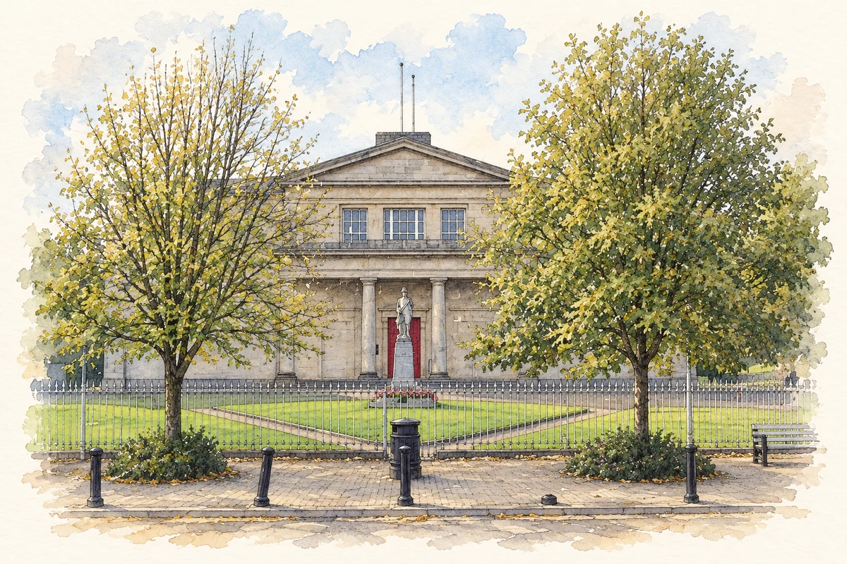 Watercolour and fine ink illustration of Cavan Courthouse, County Cavan in Cavan.