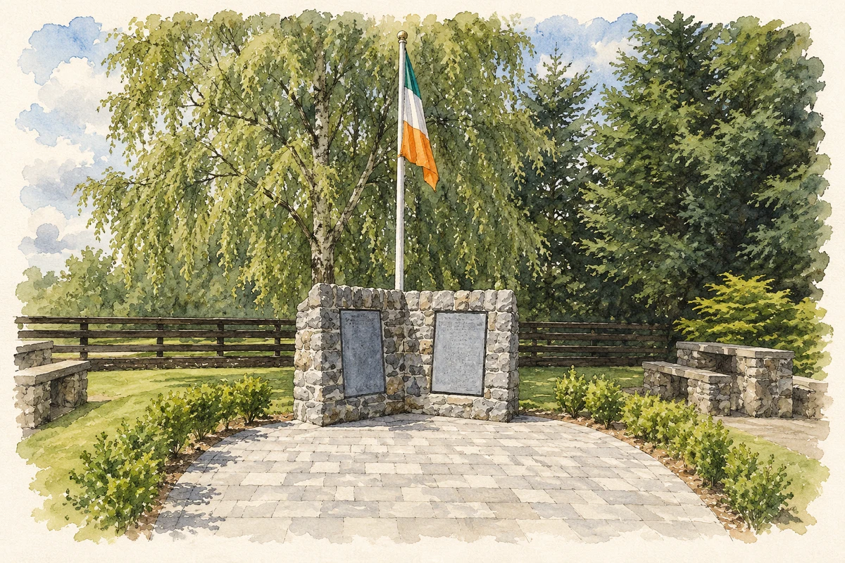 Watercolour and fine ink illustration of 1916 commemoration memorial, Newcastle, County Tipperary.