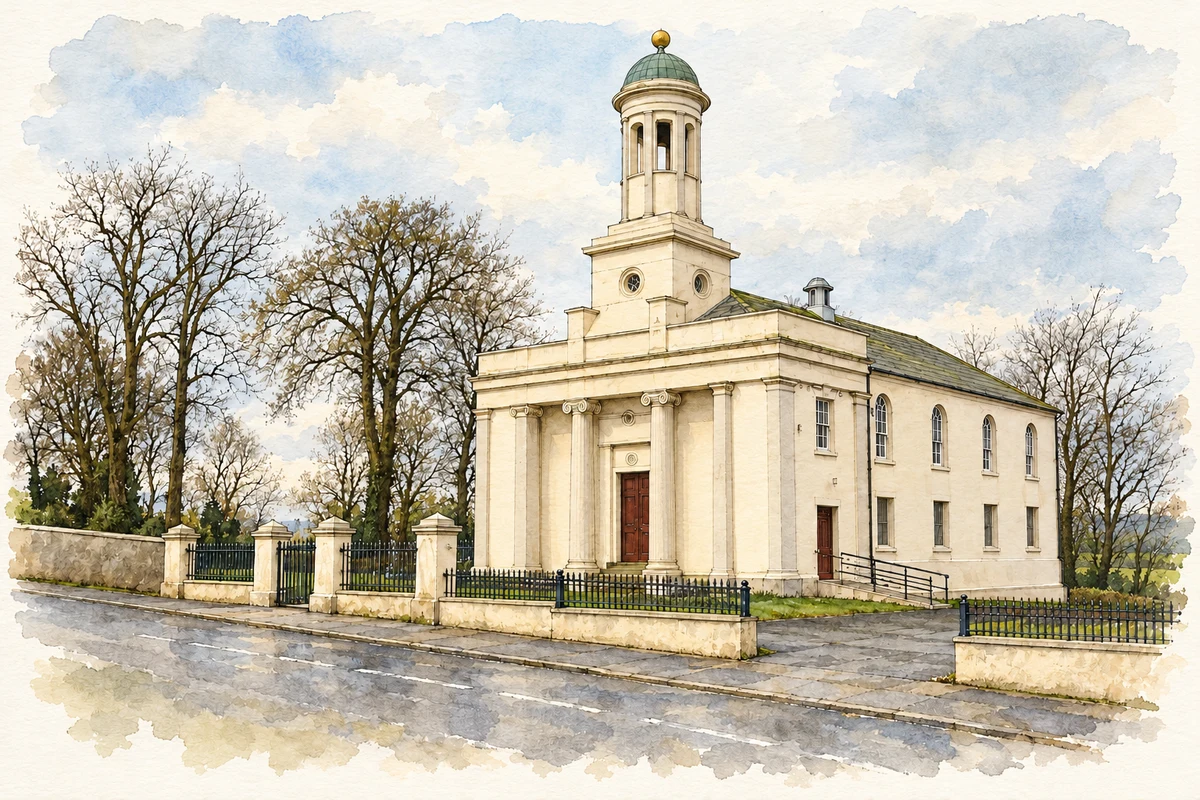 Watercolour and fine ink illustration of Castlereagh Presbyterian Church.