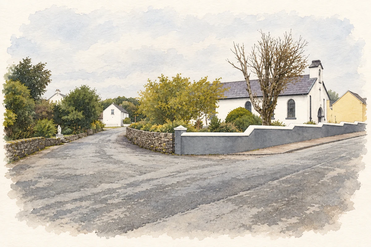 Watercolour and fine ink illustration of Chapeltown church, Valentia Island, County Kerry.