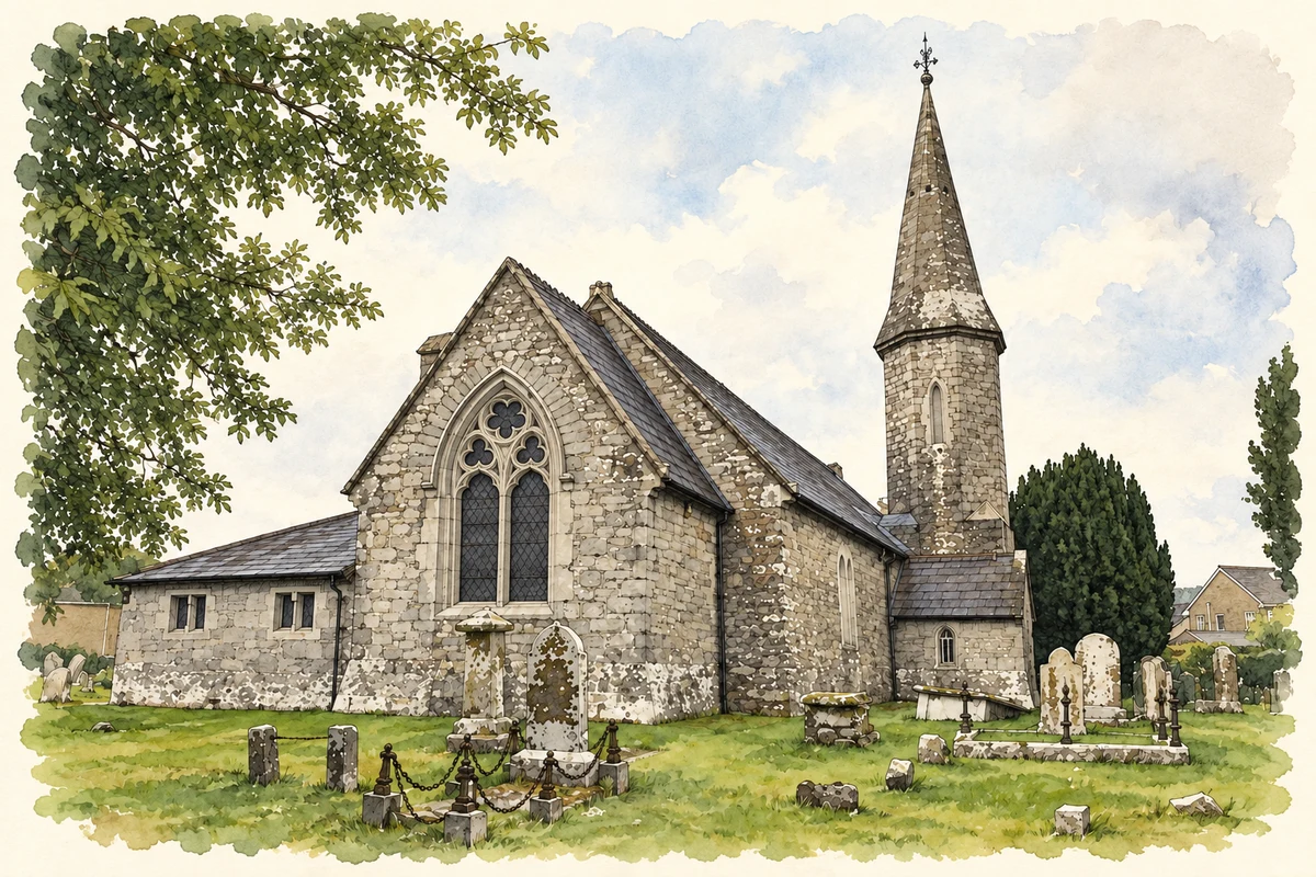 Watercolour and fine ink illustration of St Peter's Church, Carrigrohane.