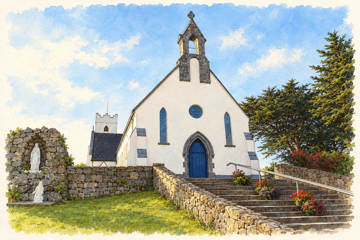 Watercolour and fine ink illustration of Séipéal Mhic Dara, An Cheathrú Rua.