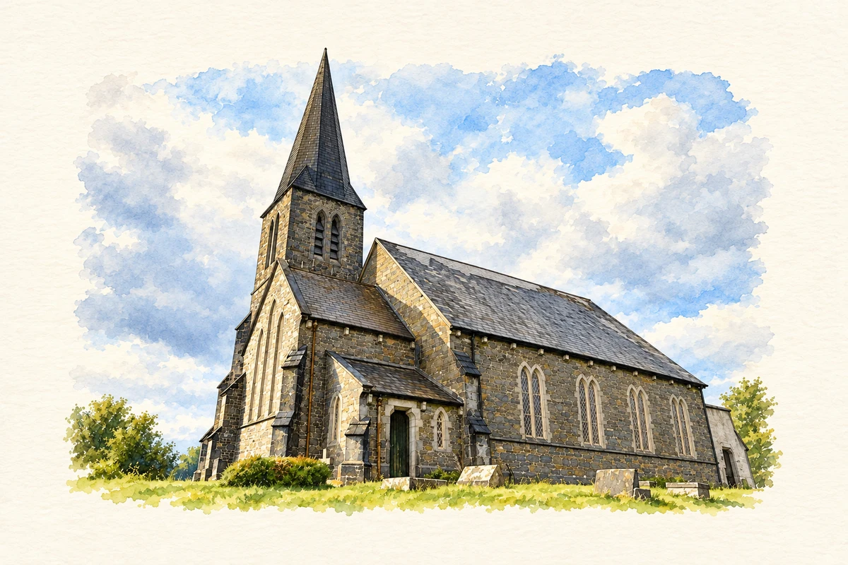 Watercolour and fine ink illustration of Christ Church, Clifden.