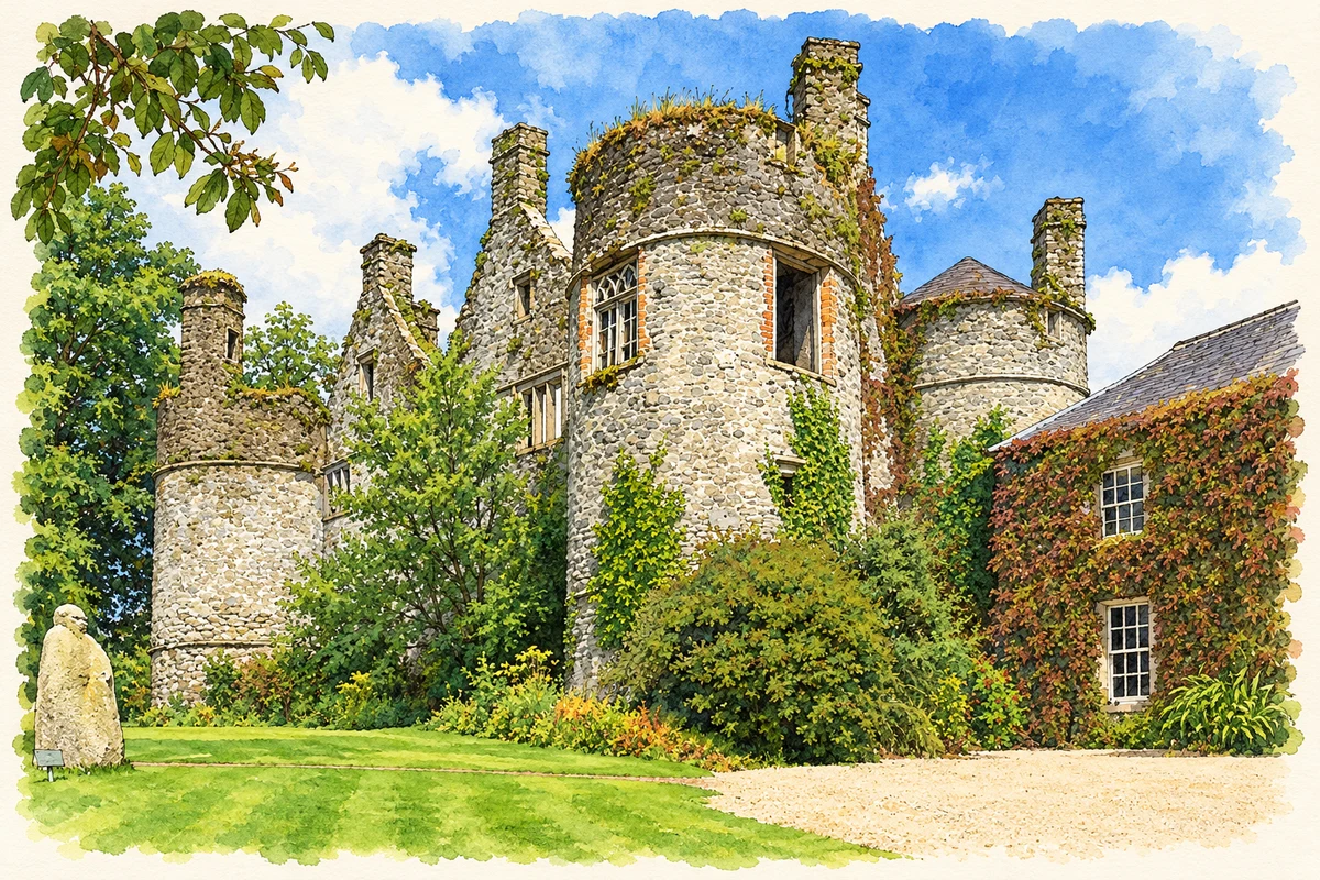 Watercolour and fine ink illustration of Killenure Castle near Knockavilla, as photographed in 2012.