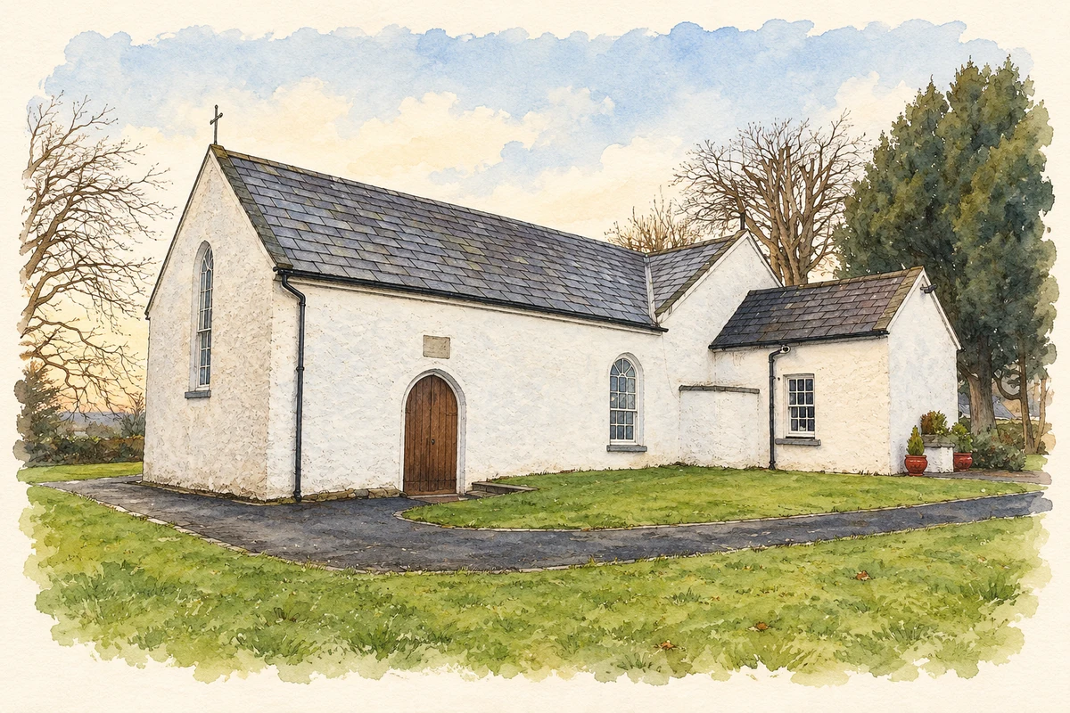 Watercolour and fine ink illustration of Saint John's Church, Cratloe.