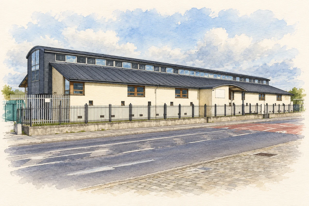 Watercolour and fine ink illustration of Fettercairn Youth Horse Project, as photographed in 2011.