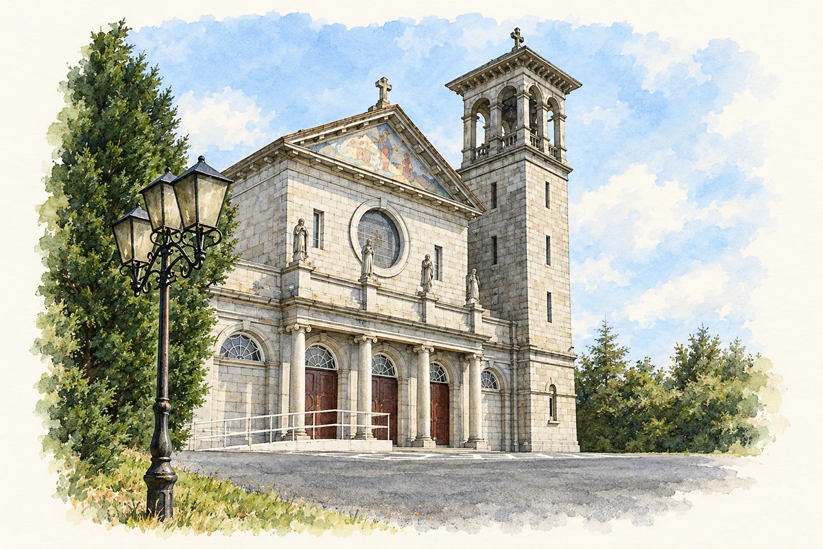 Watercolour and fine ink illustration of Saint Brigid’s Church near Glasdrumman, as photographed in 2007.