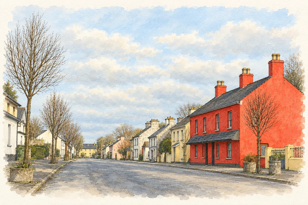 Watercolour and fine ink illustration of Main Street, Newtown Forbes.
