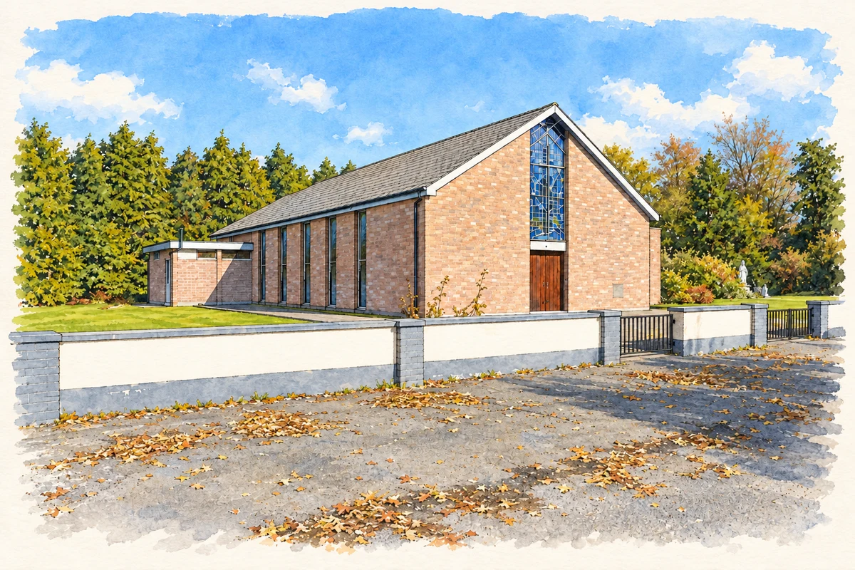 Watercolour and fine ink illustration of Sacred Heart Church at Moneystown, as photographed in October 2014.