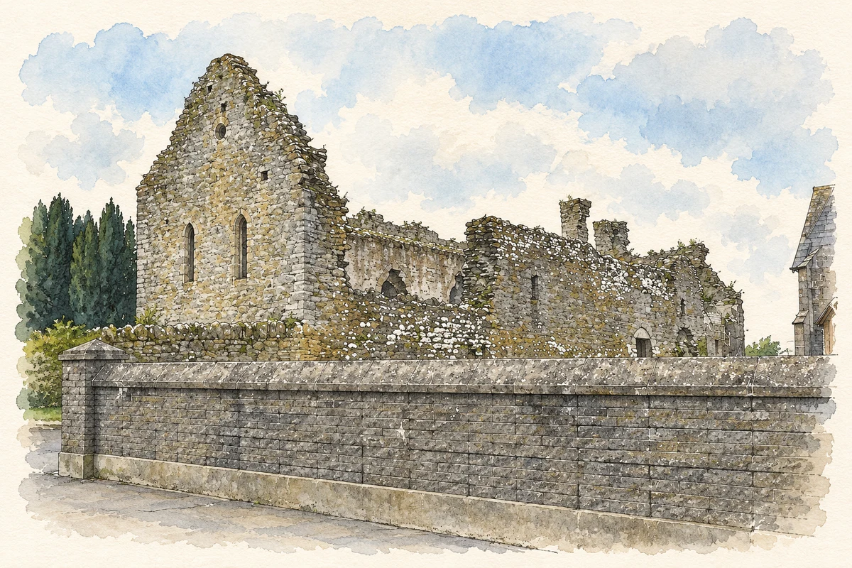 Watercolour and fine ink illustration of Medieval Hospital Church, Hospital.