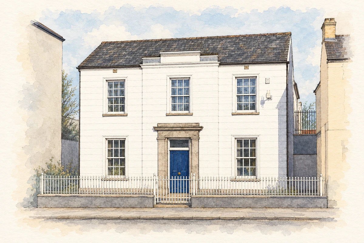 Watercolour and fine ink illustration of Warrenpoint Town Hall.