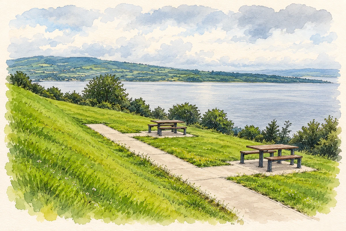 Watercolour and fine ink illustration of Lough Derg viewpoint, near Portroe.
