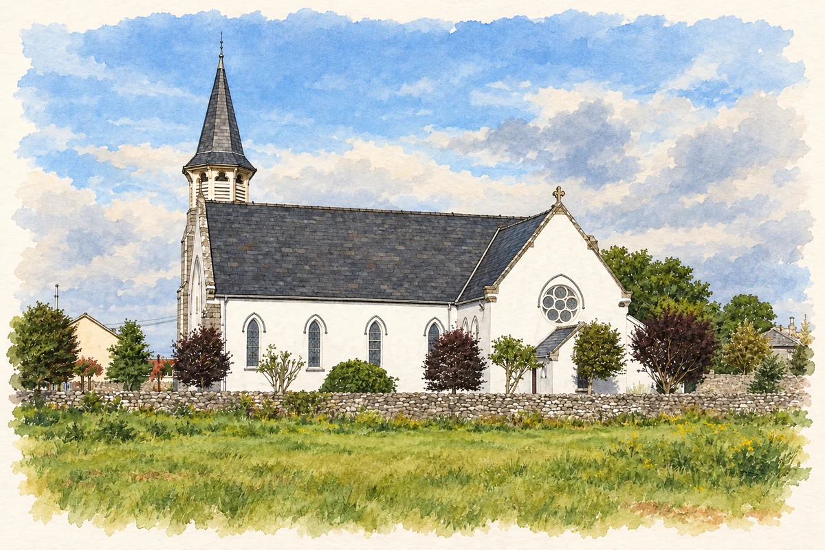 Watercolour and fine ink illustration of St Mary's Church, Ruan, County Clare.