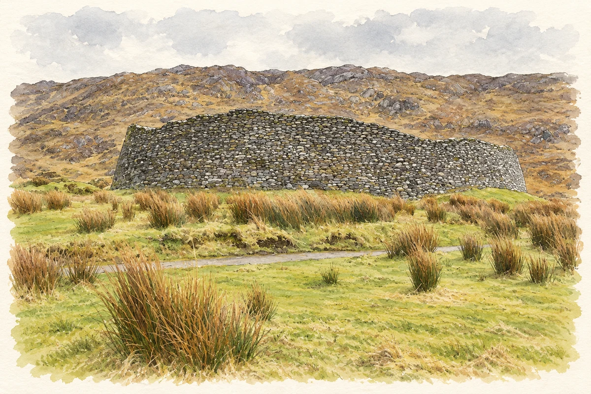 Watercolour and fine ink illustration of Staigue Stone Fort, near Castlecove.