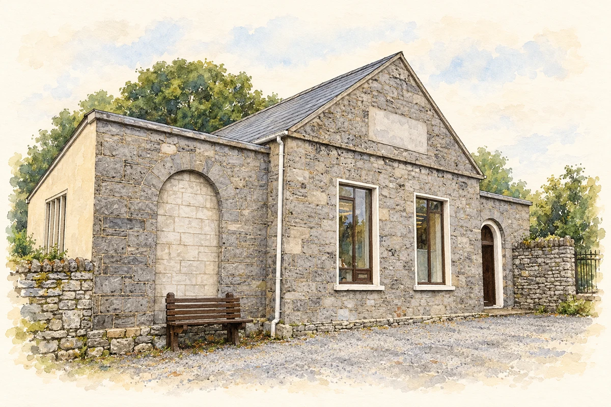 Watercolour and fine ink illustration of Street Institute, Street, County Westmeath.