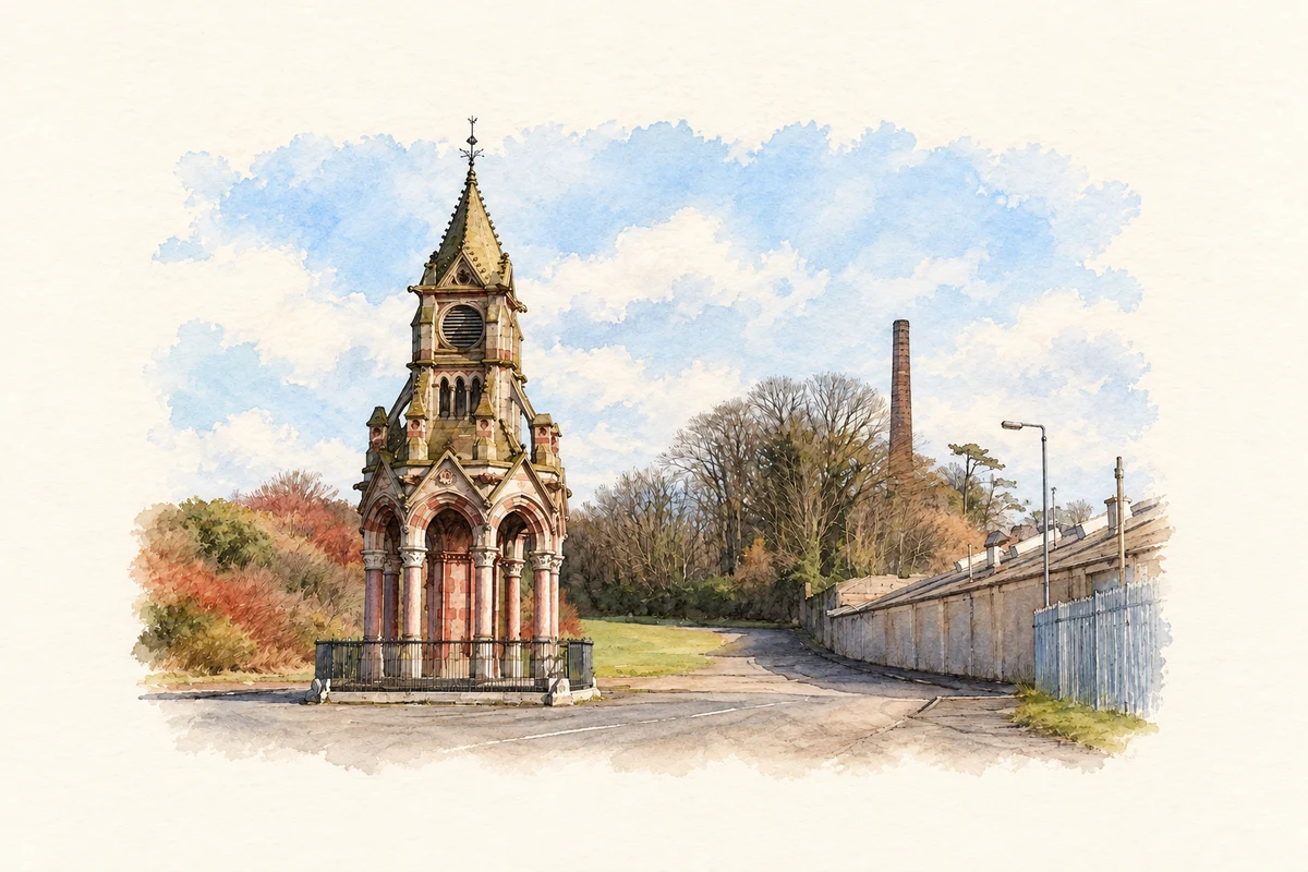 Watercolour and fine ink illustration of John Martin Memorial, Shrigley, County Down.