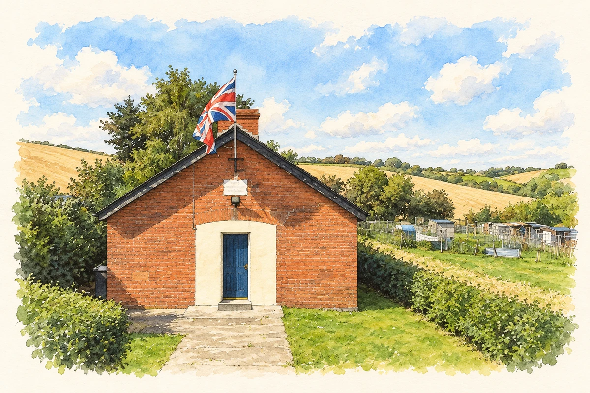 Watercolour and fine ink illustration of Toye Orange Hall, County Down, as photographed in August 2017.
