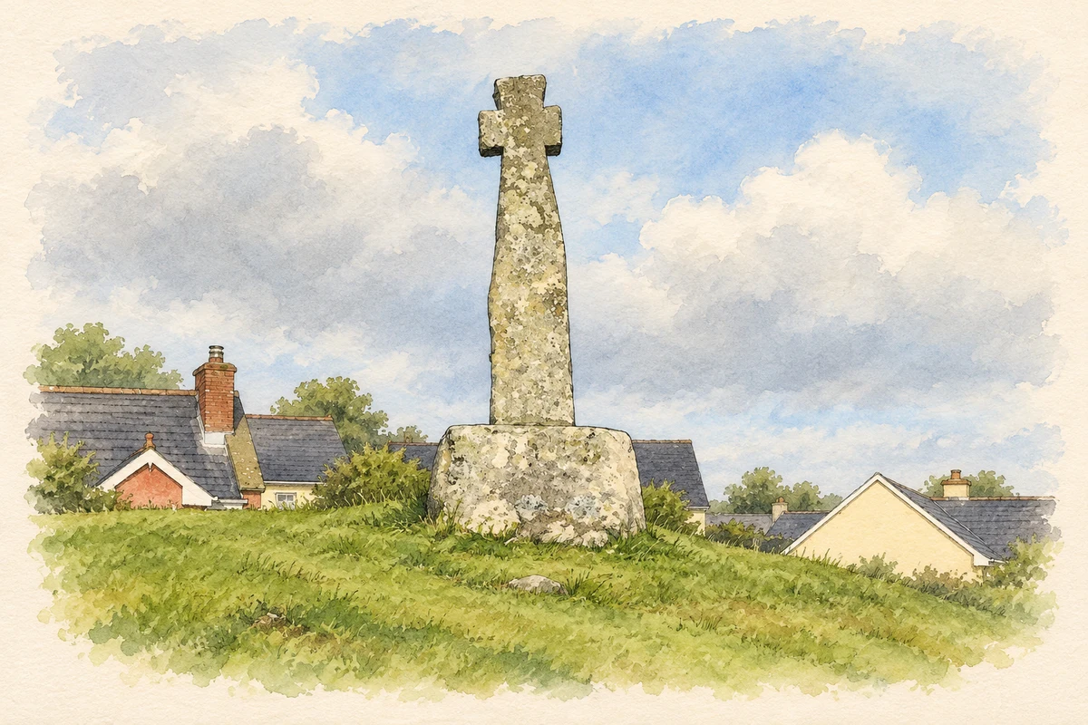 Watercolour and fine ink illustration of Tullaghan Cross.
