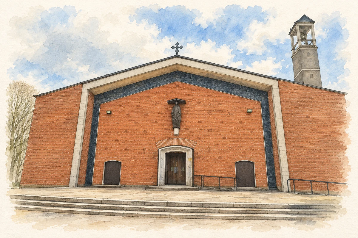 Watercolour and fine ink illustration of St Brigid’s Church, Curragh Camp.