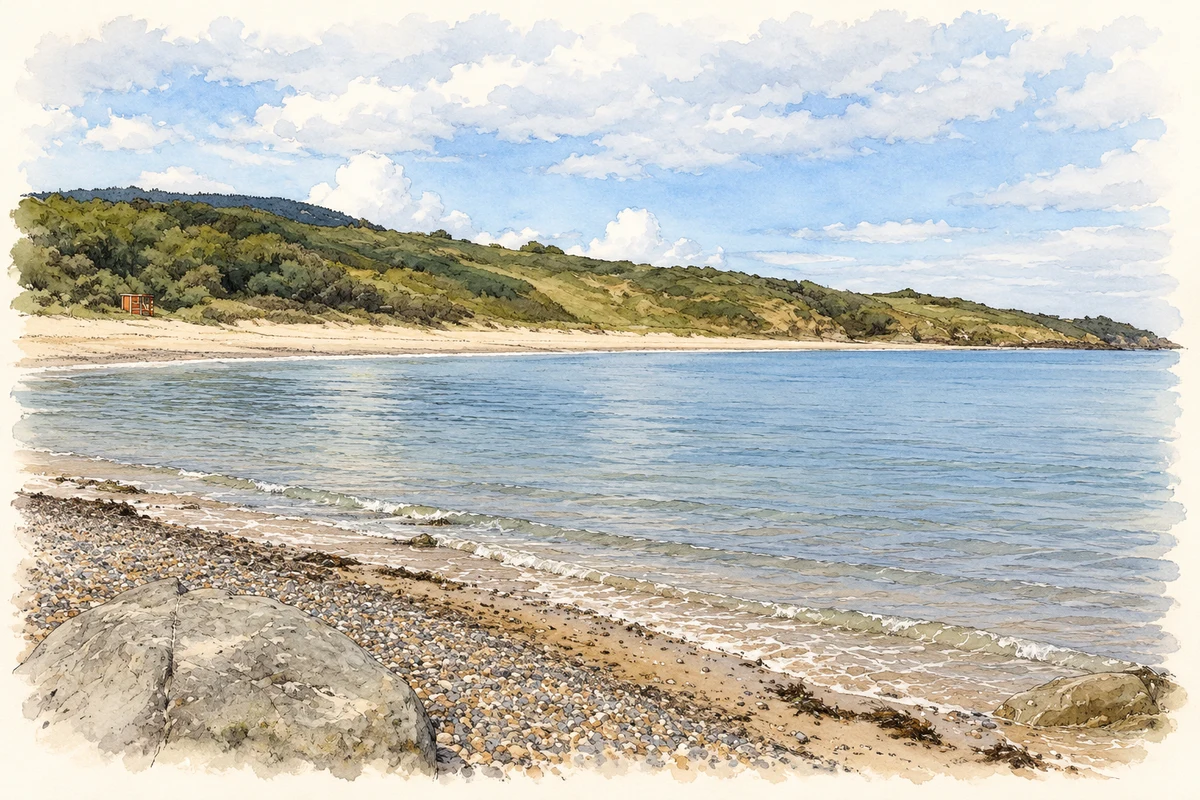 Watercolour and fine ink illustration of Ballymoney Beach, County Wexford.