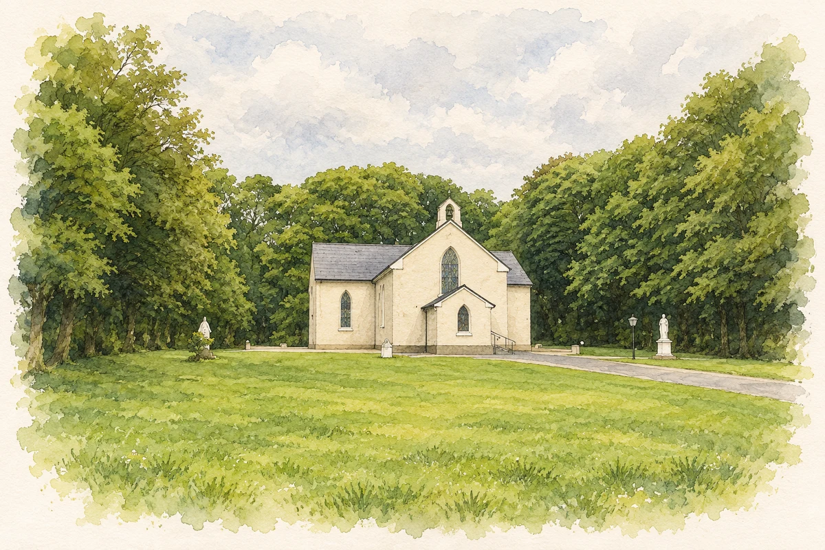 Watercolour and fine ink illustration of Saint Patrick’s Church, Derrybrien.