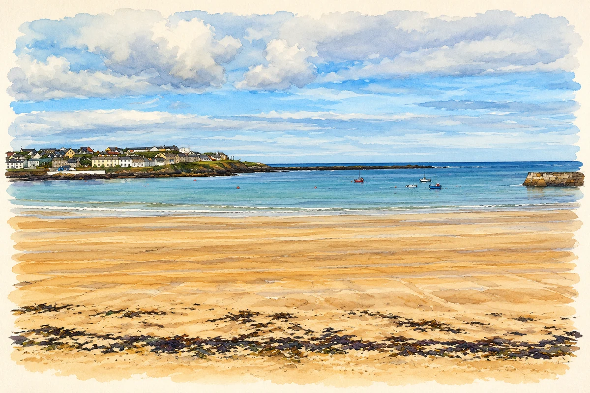 Watercolour and fine ink illustration of Kilkee Bay.