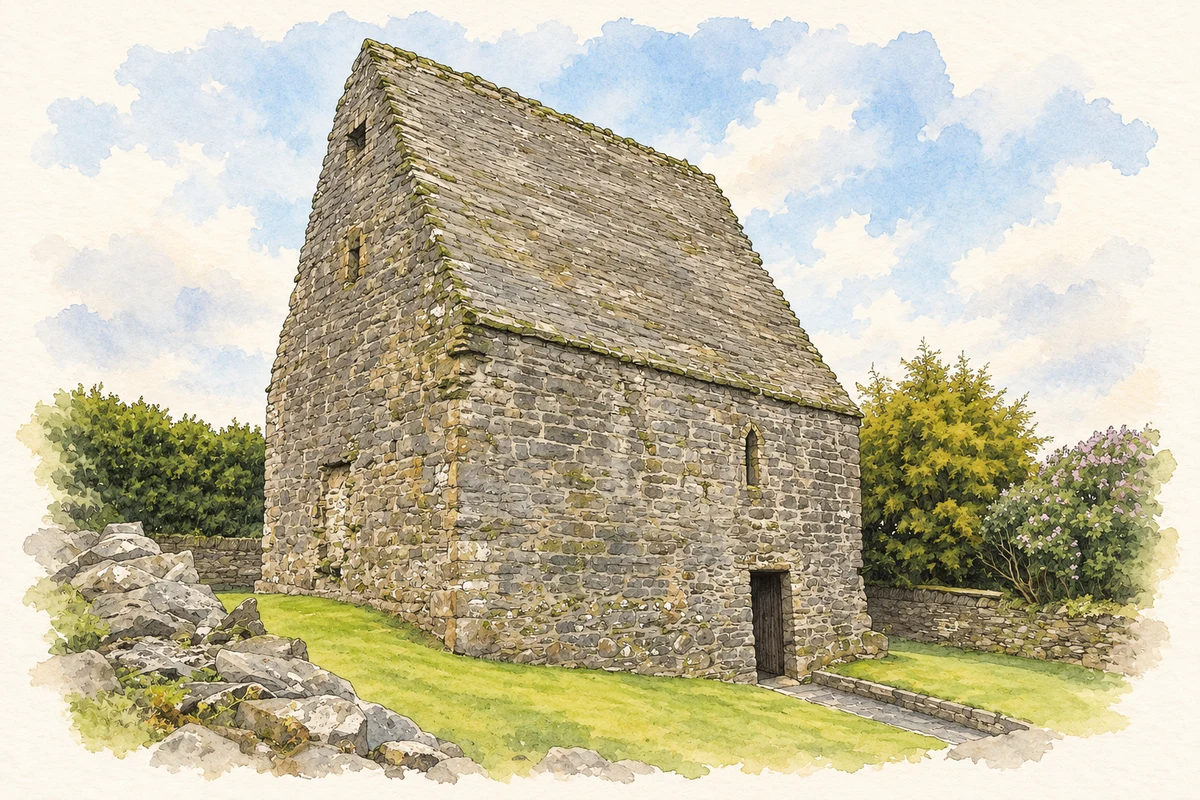 Watercolour and fine ink illustration of Saint Columb's House, Kells, County Meath in Kells.