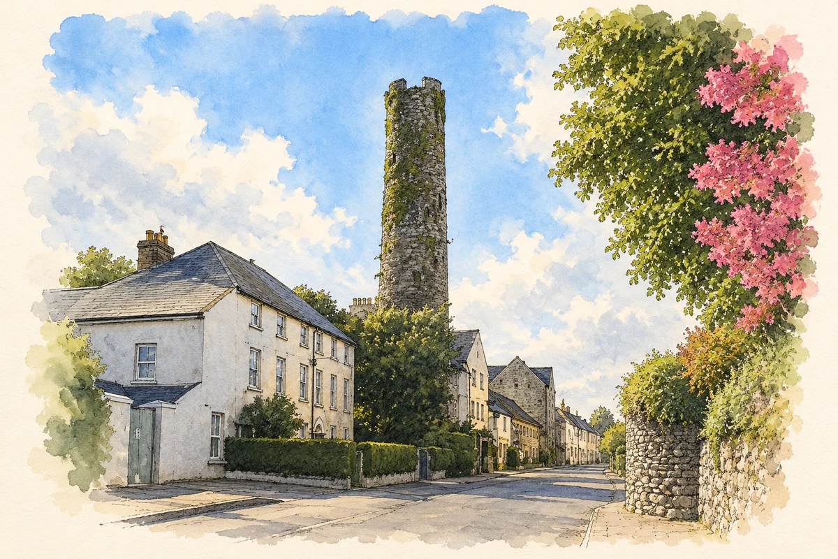 Watercolour and fine ink illustration of Cloyne Round Tower, County Cork.