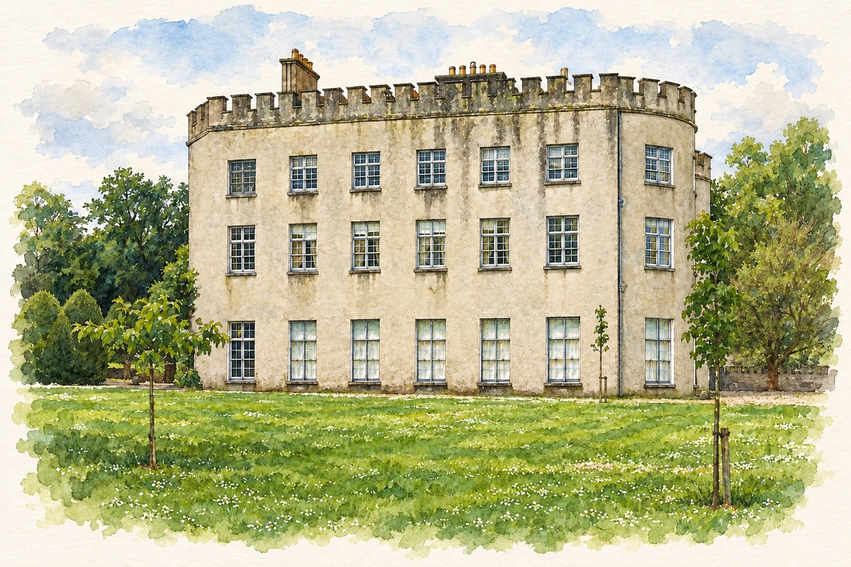 Watercolour and fine ink illustration of Glin Castle.