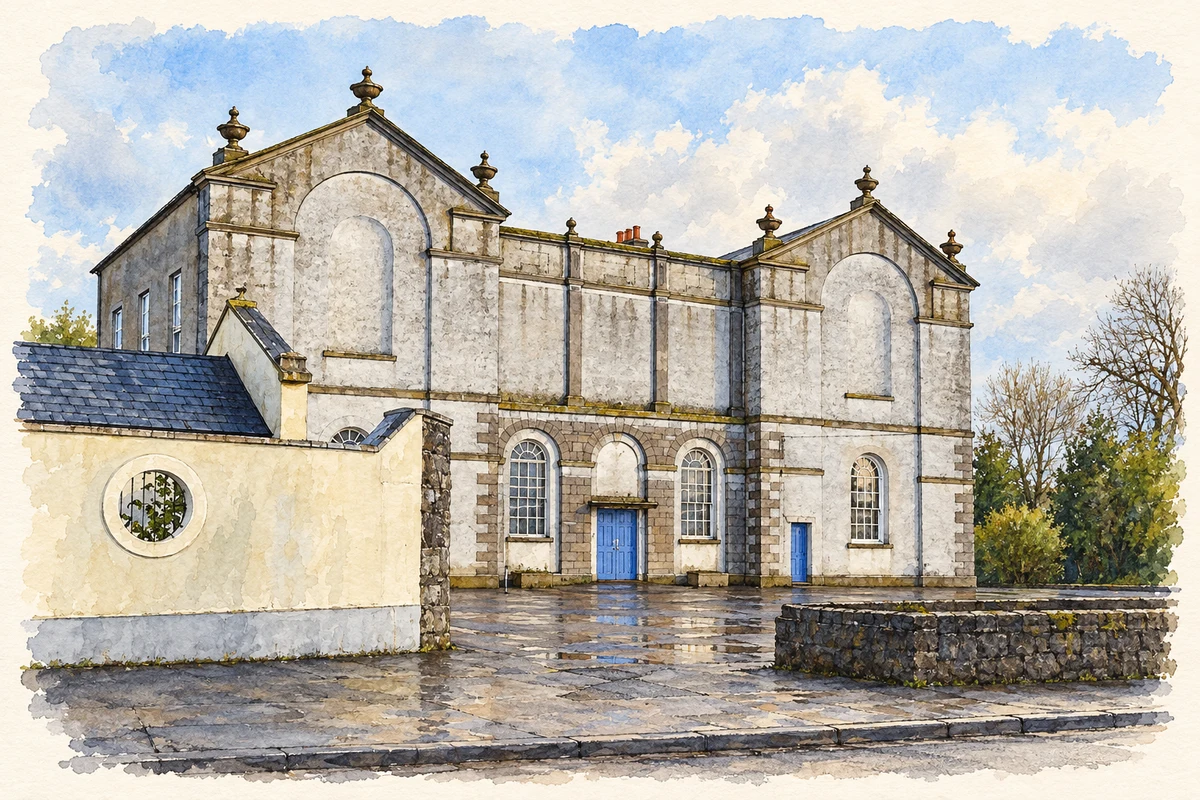 Watercolour and fine ink illustration of Town Hall, Daingean.