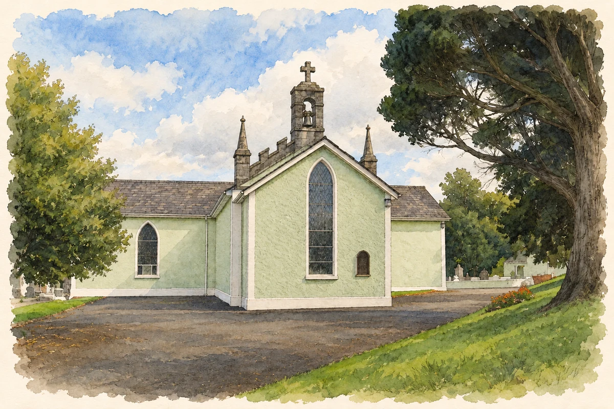 Watercolour and fine ink illustration of St Catherine's Church, Ballapousta, County Louth.