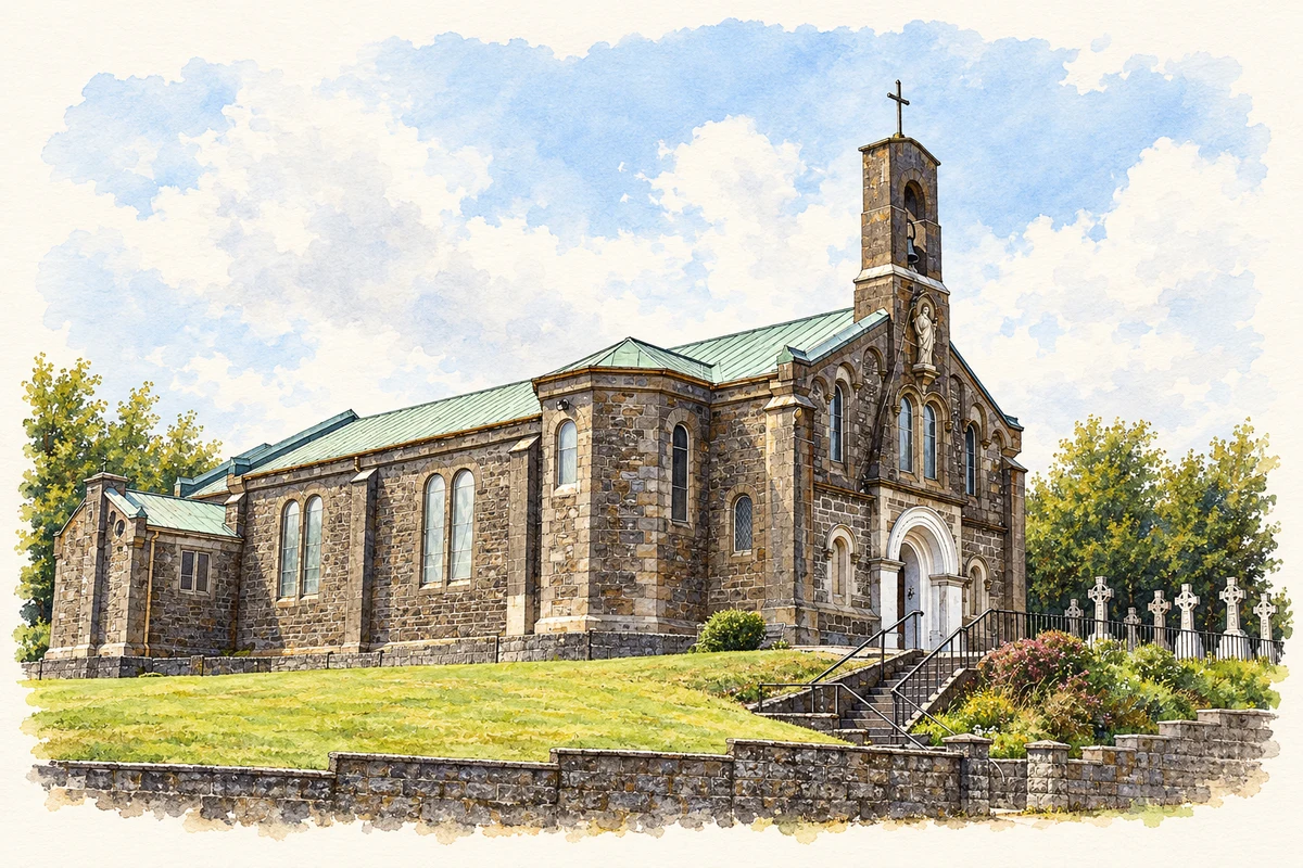 Watercolour and fine ink illustration of Sacred Heart Church, Belgooly.