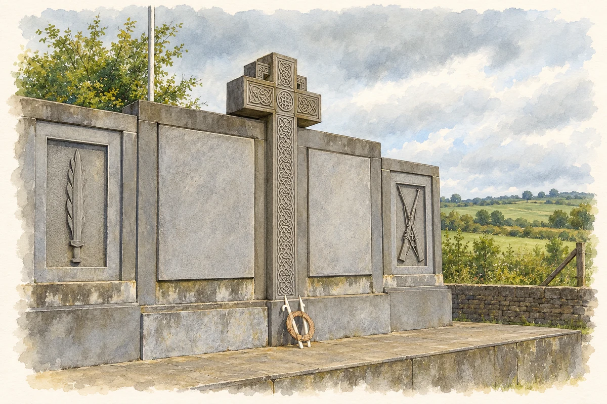Watercolour and fine ink illustration of Crossbarry battle monument, County Cork.