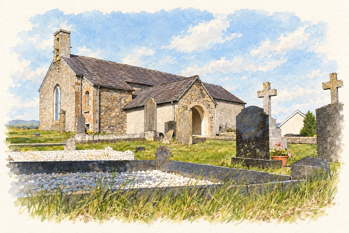 Watercolour and fine ink illustration of Lissan Parish Church, Churchtown.