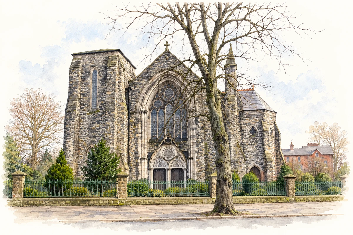 Watercolour and fine ink illustration of Cooke Centenary Presbyterian Church, Ballynafeigh, Belfast.