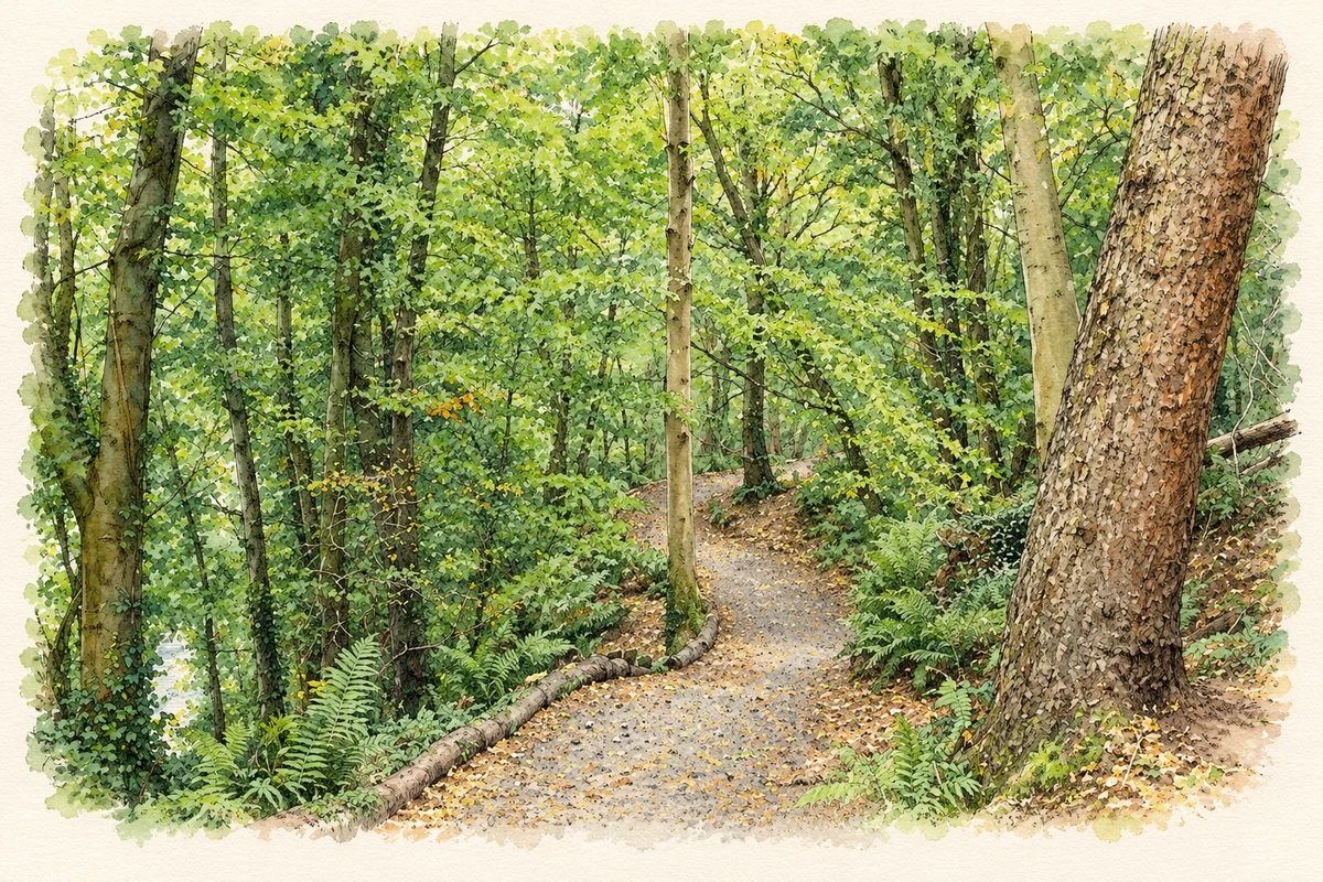 Watercolour and fine ink illustration of Belvoir Park Forest.