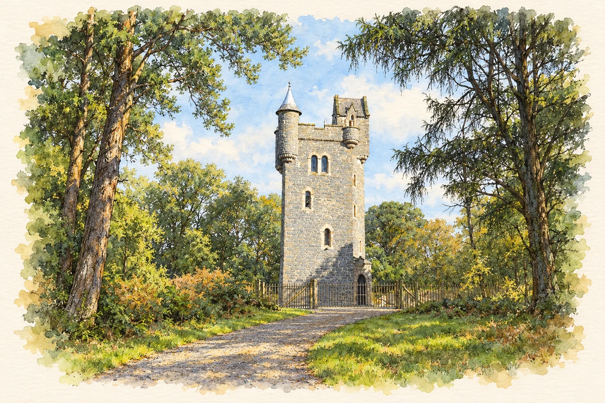Watercolour and fine ink illustration of Helen’s Tower, Clandeboye.