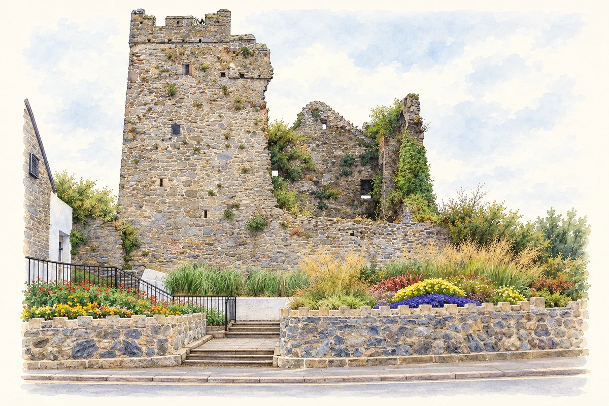 Watercolour and fine ink illustration of Portaferry Castle, County Down.