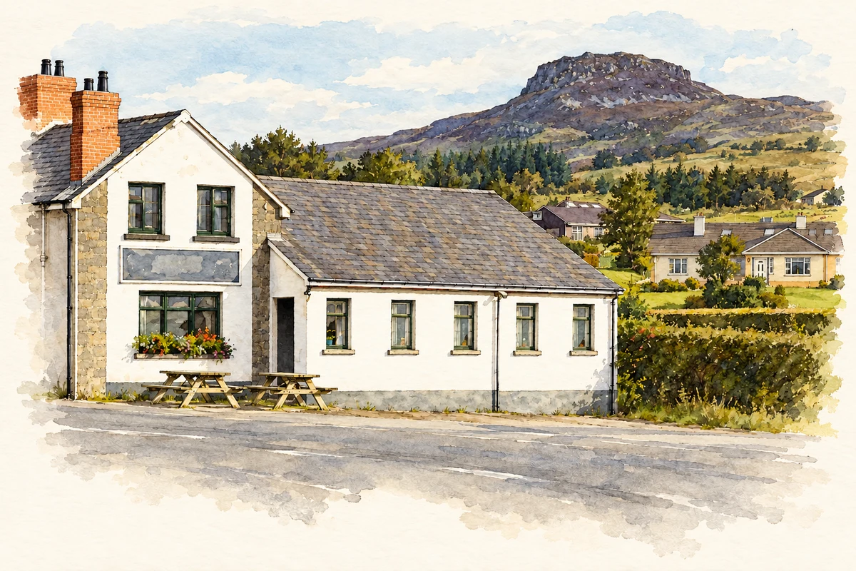 Watercolour and fine ink illustration of The North Pole at Drumfree, as photographed in2017.