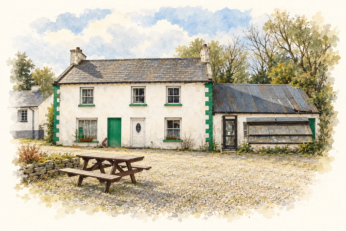 Watercolour and fine ink illustration of Former post office, Glen, County Donegal.