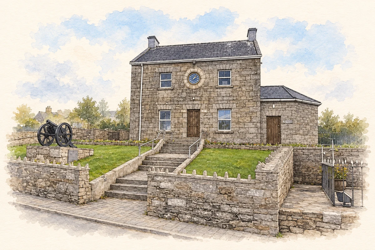Watercolour and fine ink illustration of Ballinamuck Memorial Hall.